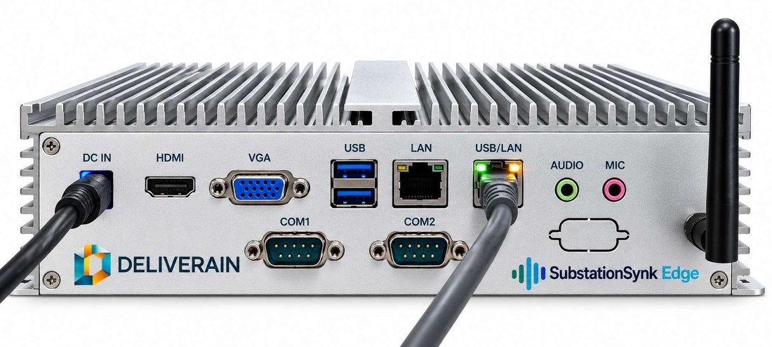 SubstationSynk Edge fanless industrial appliance, rear panel